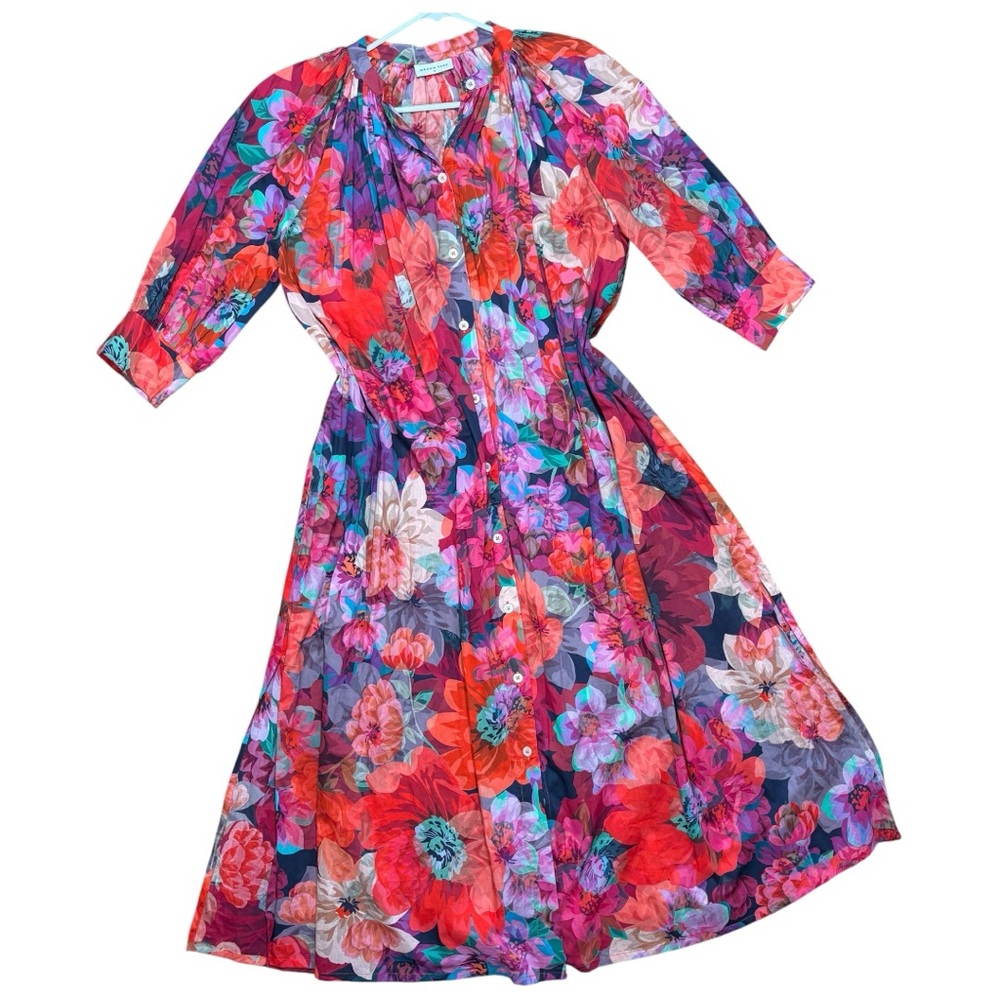 Megan Park 100% Cotton Colorful Floral Full Button-Up Dress In Sz M